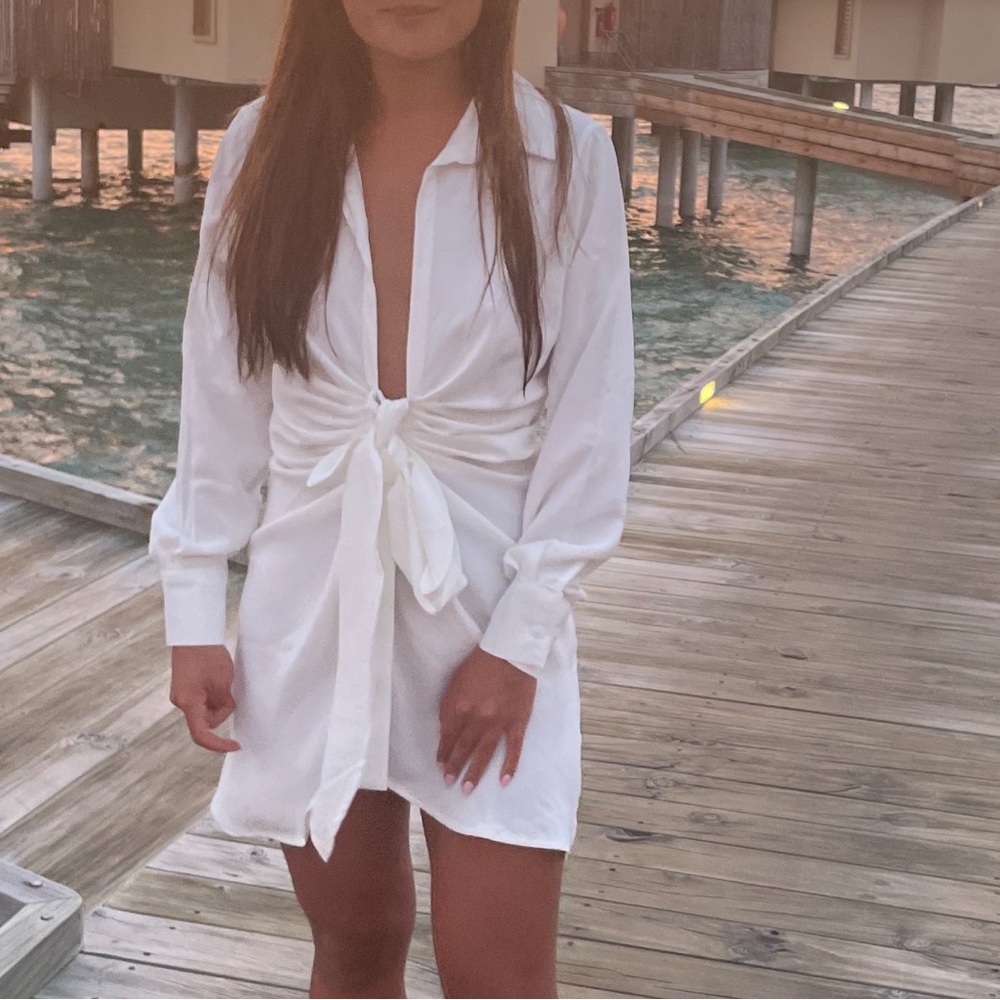 Elegant White Tie-Front Dress